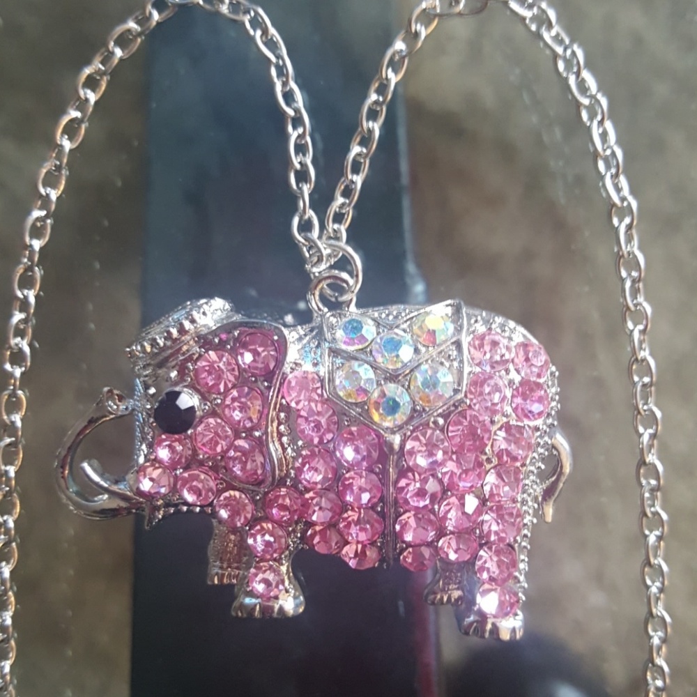 NWT "Pink Elephant Necklace/Earring Set"